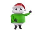 Funny 3d character in Santa Claus hat, 3d render. A fat panda shows a gesture of peace. Christmas character