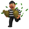 Funny 3D Thief Cartoon Design stealing sack of money Royalty Free Stock Photo