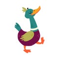 Funny Dabbling Duck Character Walking Vector Illustration