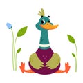 Funny Dabbling Duck Character with Wings Sitting Vector Illustration