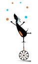 Equilibrist dog rides on the unicycle and juggles the balls illustration