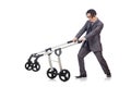 The funny dad with baby and pram on white Royalty Free Stock Photo