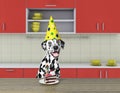 Funny dalmatian dog waiting to eat chocolate cake