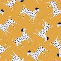 Funny dalmatian dogs hand drawn vector illustration. Cute pets seamless pattern for kids. Royalty Free Stock Photo