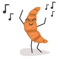 Funny dancing character-croissant on a white background