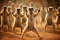 Funny dancing lemurs in desert. Generative AI