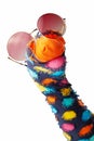 Funny dappled sock puppet with sunglasses