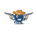 Funny decacovirus as a cowboy cartoon character holding guns
