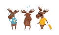 Funny Deer or Moose with Antlers and Hooves Vector Set