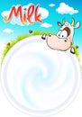funny design with cute cow is looking into a cup of milk Royalty Free Stock Photo