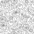 Funny desserts and sweets, buns and berries seamless pattern