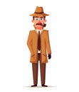 Funny detective character. Cartoon vector illustration