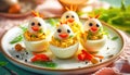 Funny deviled egg chicks for Easter Royalty Free Stock Photo