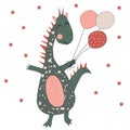 Funny dinosaur with balloons.