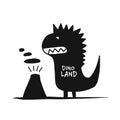 Funny dinosaur, black silhouette, childish style for your design