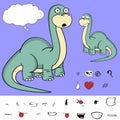 Funny Dinosaur brontosaurus expressions cartoon set