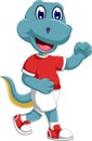 Funny dinosaur cartoon jogging