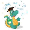 Funny Dinosaur Experimenting With Chemicals And Formula On A White Background. Cartoon School Vector Illustrations. Royalty Free Stock Photo