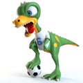 Funny dinosaur playing soccer