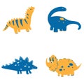 Funny dinosaur set in cartoon flat style. Vector illustration with cute baby characters Royalty Free Stock Photo