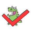 Funny dinosaur and tick illustration.