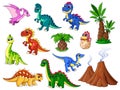 Funny dinosaurs. Cartoon dinosaur, cute dino collection. Palm tree, funny prehistoric animals. Childish beast Royalty Free Stock Photo