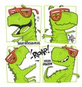 Funny dinosaurs comic style vector illustration. T-shirt design for kids Royalty Free Stock Photo