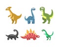 Funny Dinosaurs with Cute Snout as Wild Jurassic Beast Vector Set