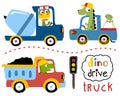 Vector set of dinosaurs cartoon driving trucks Royalty Free Stock Photo