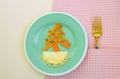 Funny dish for Kids made of eggs and carrot. Food art. Restaurant menu. Creative dish. Breakfast for children. Snack time