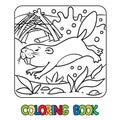 Funny diving beaver. Kids coloring book. Vector