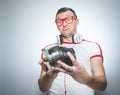 Funny dj with cds Royalty Free Stock Photo