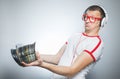 Funny dj with cds Royalty Free Stock Photo