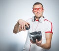 Funny dj with cds Royalty Free Stock Photo