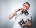 Funny dj with cds Royalty Free Stock Photo