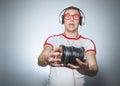 Funny dj with cds Royalty Free Stock Photo