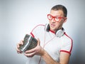 Funny dj with cds Royalty Free Stock Photo