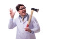 The funny doctor with axe isolated on white Royalty Free Stock Photo
