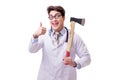 The funny doctor with axe isolated on white Royalty Free Stock Photo