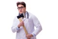 The funny doctor with axe isolated on white Royalty Free Stock Photo