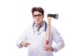 The funny doctor with axe isolated on white Royalty Free Stock Photo