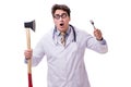 The funny doctor with axe isolated on white Royalty Free Stock Photo