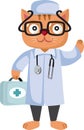 Funny Doctor Cat Holding her Bag and Stethoscope Vector Mascot