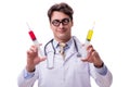 The funny doctor with syringe isolated on white Royalty Free Stock Photo