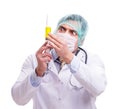 Funny doctor with syringe isolated on white Royalty Free Stock Photo