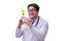 The funny doctor with syringe isolated on white Royalty Free Stock Photo