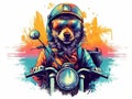 Funny Dog Biker in Sunglasse and Helmet. Cute Sticker and Shirt Print Design. Ai generated