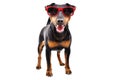 Funny dog breed Jagdterrier in a red sunglasses Royalty Free Stock Photo