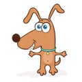 Funny dog, cartoon character, painted cute animal, colorful drawing. Comical brown puppy open arms for hugs isolated on white