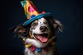 funny dog in a clown hat, circus performer, trained animal, wide smile and laughter Royalty Free Stock Photo